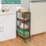 Utility Slim Storage Cart, 4 Tier Small Rolling Kitchen Laundry Room Cart with Wood Top, Metal Narrow Bathroom Storage Cabinet Mobile Shelf Unit Organizer Trolley with Handle for Narrow Space